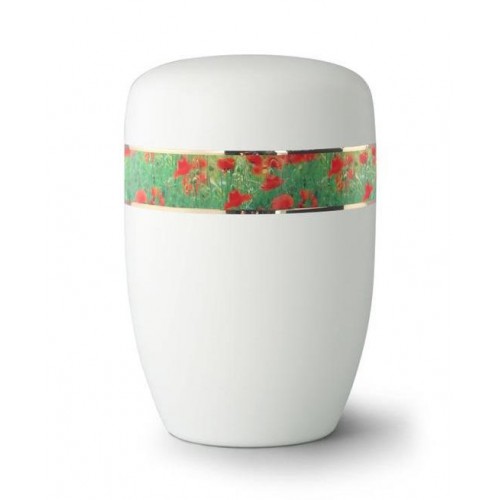 Steel Urn (White with Poppies Border)